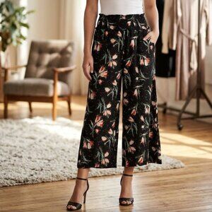 REBECCA TAYLOR Silk Ikat Tulip Wide Leg Pants Flowy Smocked Waist Lined XS EUC